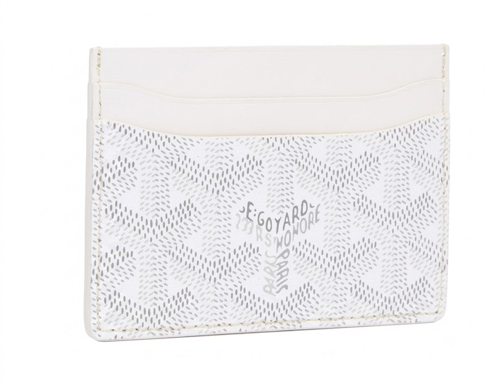 White textured card holder with silver accents - Coveo