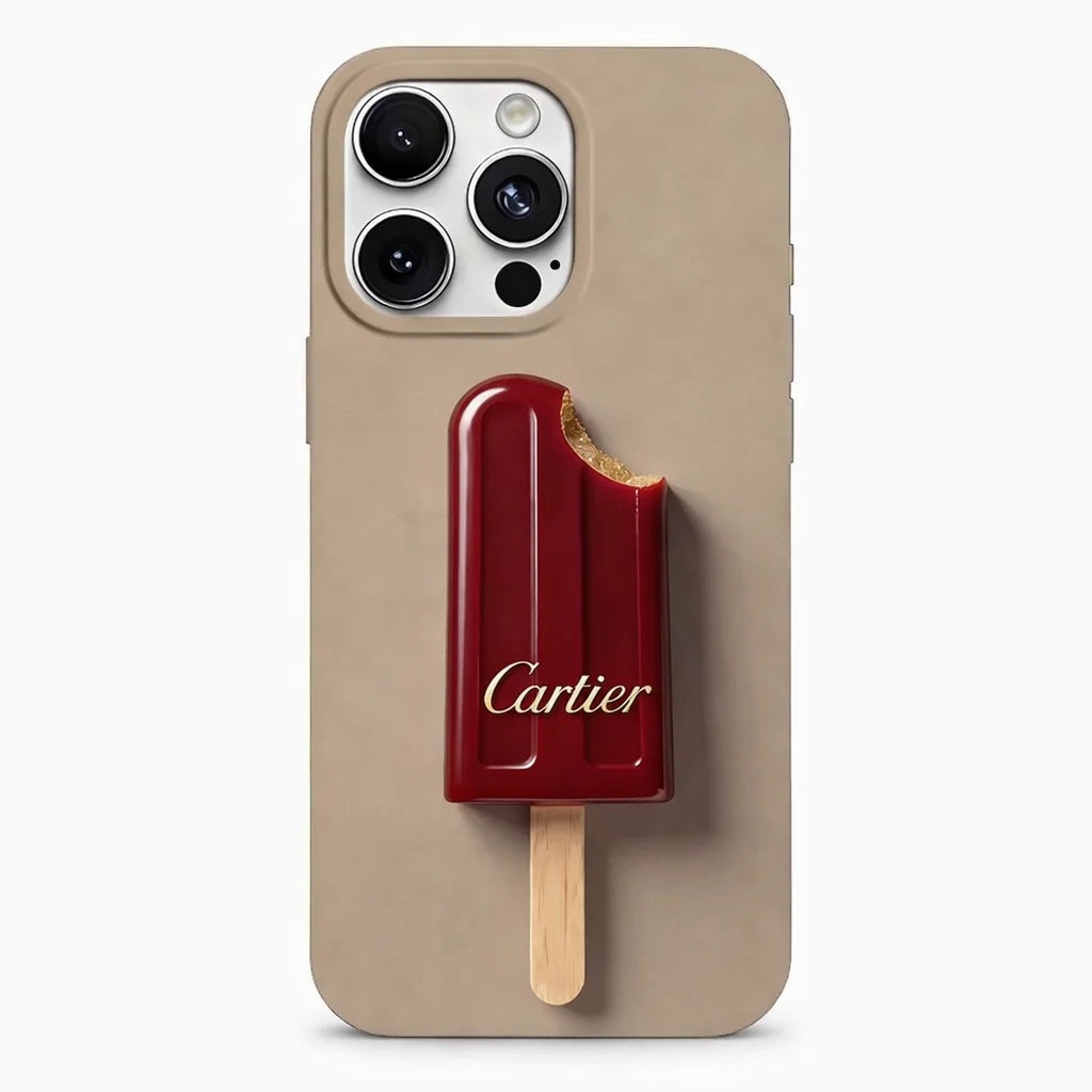 Beige iPhone case with red popsicle graphic - Coveo