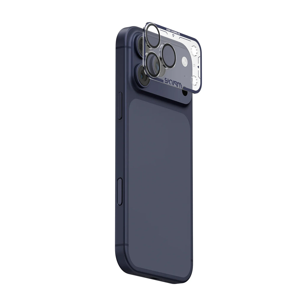 Skinarma Magma lens protector for iPhone 17 Pro in navy, front view