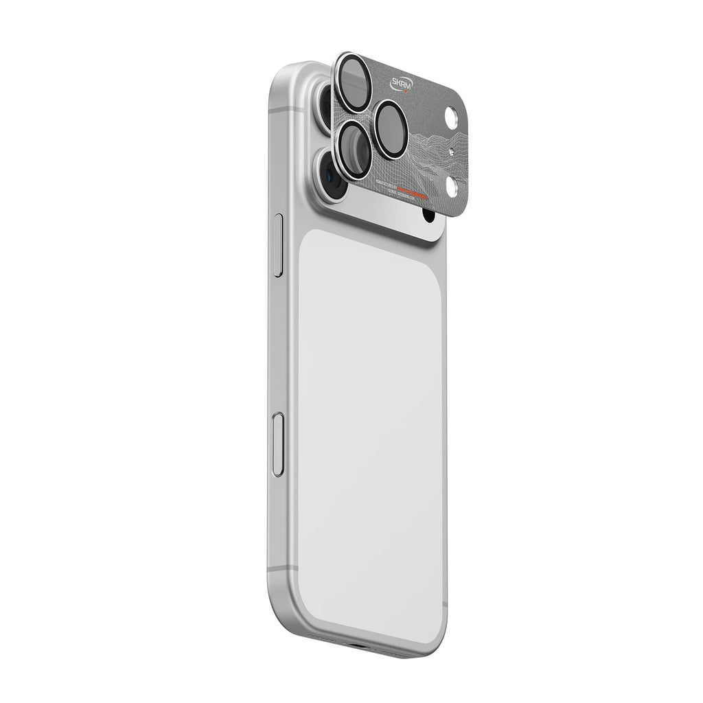 Skinarma Sonix lens protector for iPhone 17 Pro in gray, front view