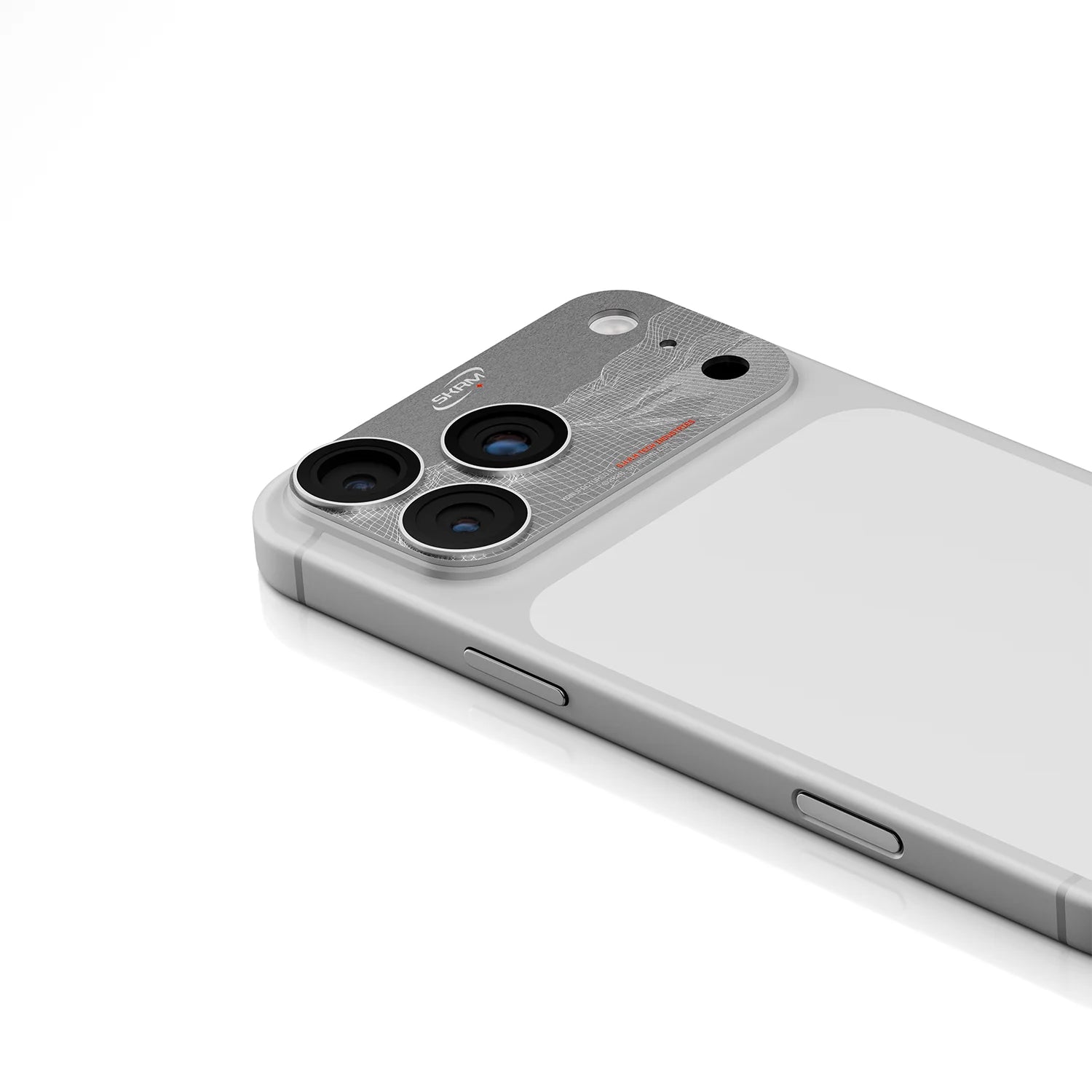 Skinarma Sonix lens protector for iPhone 17 Pro in gray, angled view