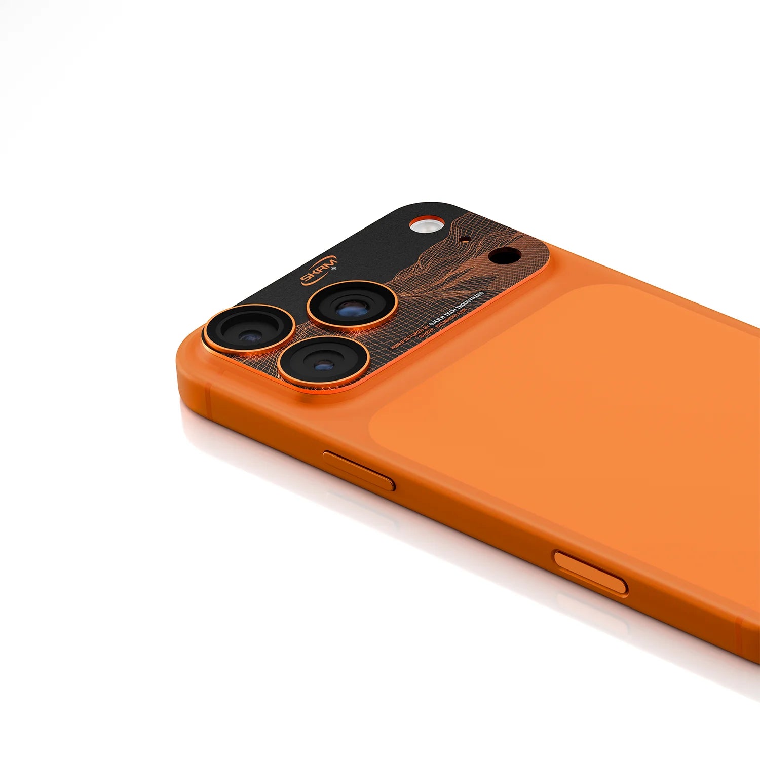 Skinarma Sonix lens protector for iPhone 17 Pro in orange, angled view
